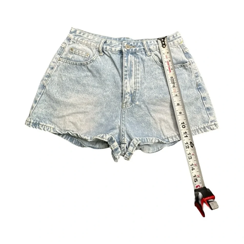 SHEIN Shorts Women 30 Light Blue Acid Wash High Waist Denim Mom Style Casual